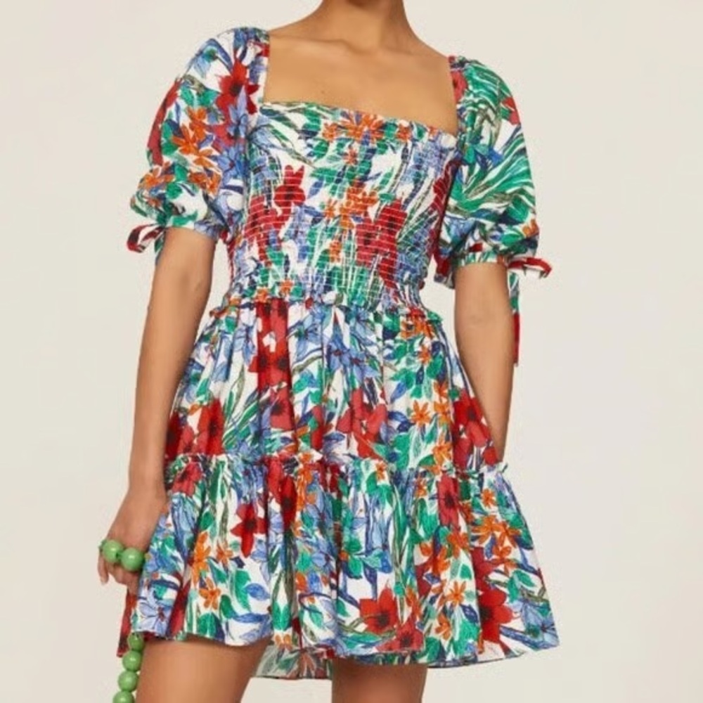 Cara Cara Floral Print Smocked Dress XS